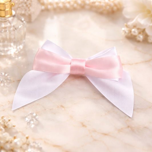 Baby Girl Satin Double Bow Hairclip - Baby Pink & White